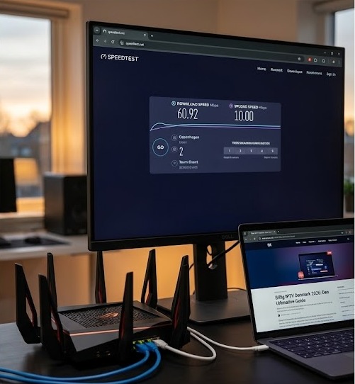 Hurtig internethastighedstest til billig IPTV streaming i Danmark 2026